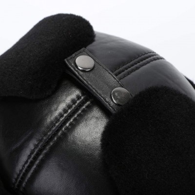 Skullies & Beanies Men's Genuine Sheepskin Winter Fleece Ushanka Ear Flaps Windproof Outdoor Hunting Snow Cap Trapper Bomber ...