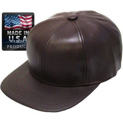 Baseball Caps Genuine Leather Flat Bill Baseball Hat Cap - Made in USA - Brown - CI11JZTR7OV $13.34