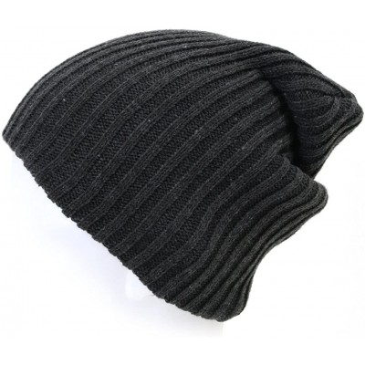 Skullies & Beanies 2 Pack Solid Color Blank Long Cuff Daily Stretch Knit Winter Beanies - Dark Gray - C1119CFAC3Z $7.53