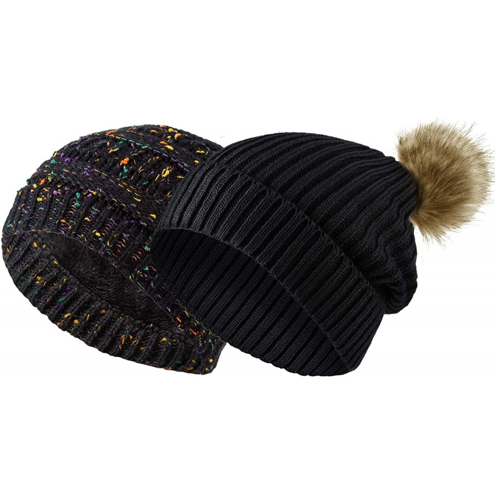Skullies & Beanies 2 Pack Winter Hats for Women Slouchy Beanie for Women Beanie Hats - A1-womens Black Beanie - CU18UIY6SO2 $...