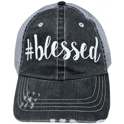 Baseball Caps Women's Blessed Distressed Bling Baseball Cap - Grey/White - C012NAI5SKT $28.14