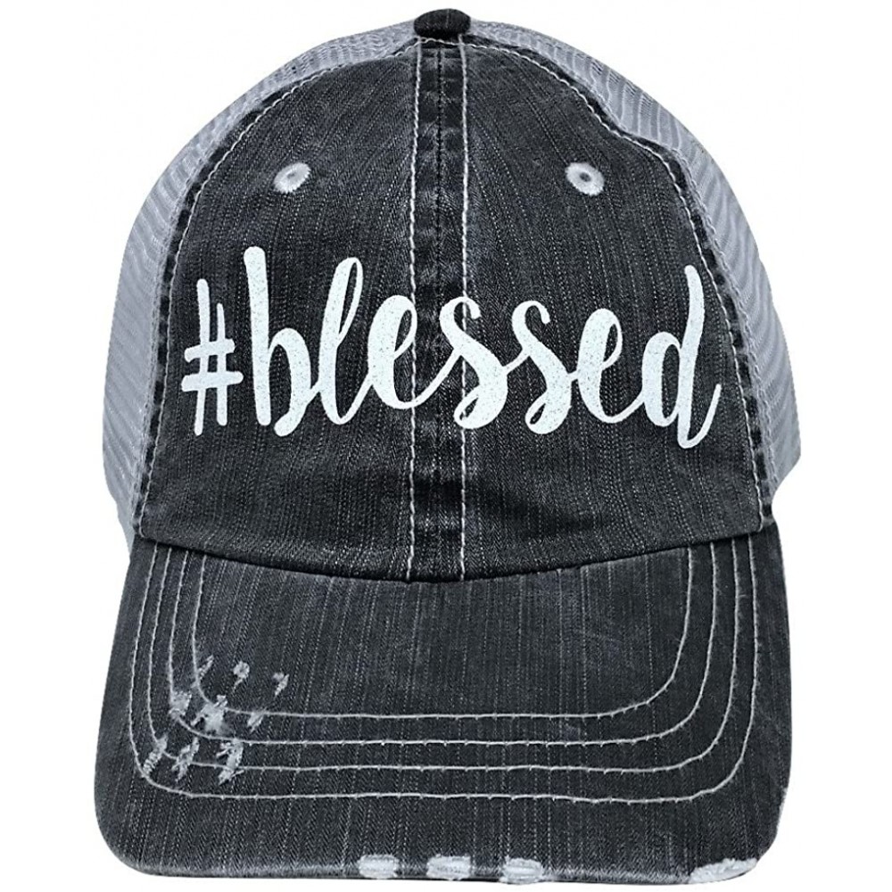 Baseball Caps Women's Blessed Distressed Bling Baseball Cap - Grey/White - C012NAI5SKT $43.07