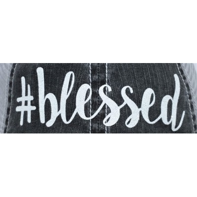 Baseball Caps Women's Blessed Distressed Bling Baseball Cap - Grey/White - C012NAI5SKT $43.07