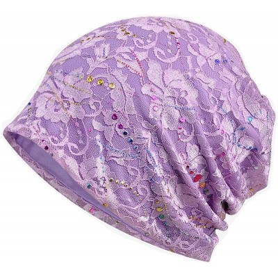 Skullies & Beanies Lace Beanies Chemo Caps Cancer Skull Cap Knitted hat for Womens - B-purple - CX18U64H2H8 $14.04