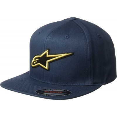 Baseball Caps Men's Logo Flexfit Hat Flat Bill Structured Crown - Metalize Hat Navy - C018H5HGDNH $22.55
