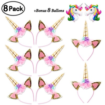 Headbands Headband Pack Shiny Headbands Halloween - 8 Gold Unicorn - CY1889DHQH0 $22.70