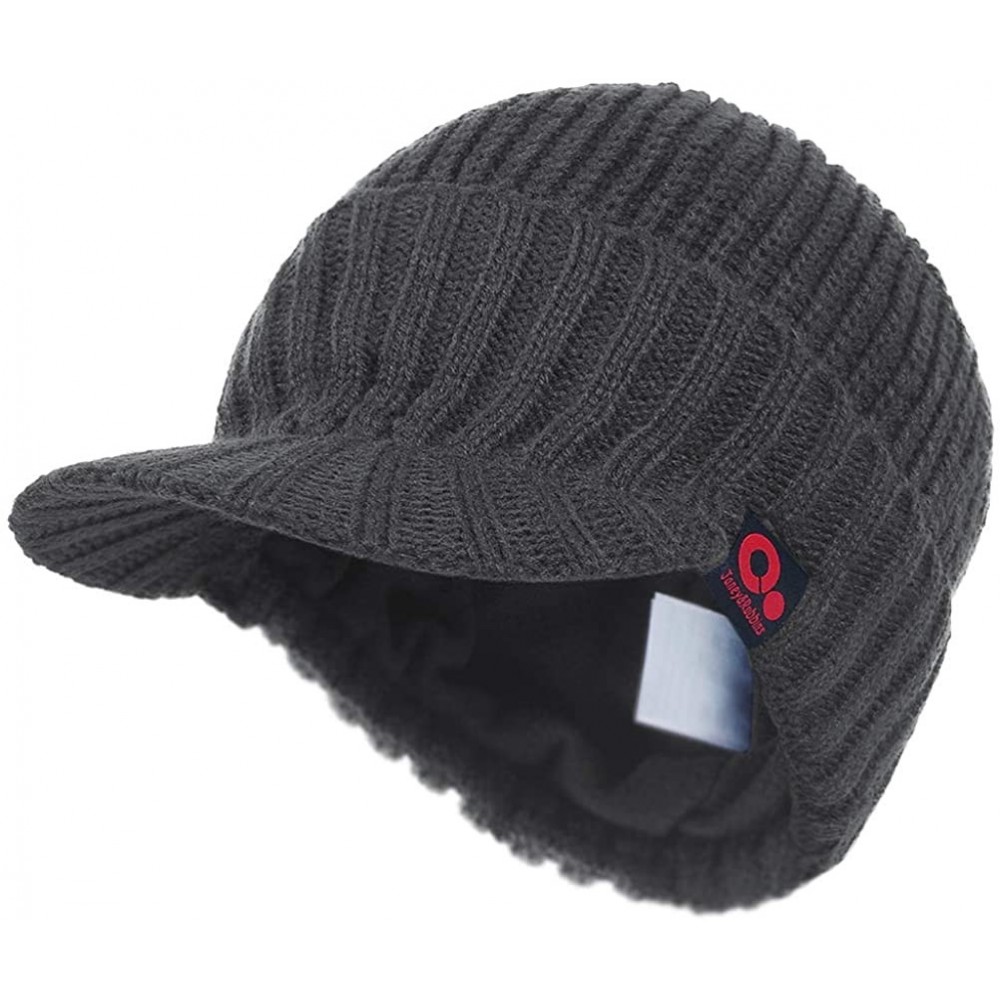 Skullies & Beanies Fall Winter Visor Beanie - Fleece Lined Knit Hat with Brim - Solid Newsboy Cap - Gray - CD18IDLL3UL $12.61