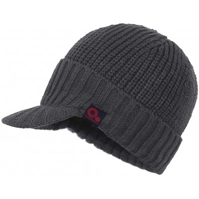 Skullies & Beanies Fall Winter Visor Beanie - Fleece Lined Knit Hat with Brim - Solid Newsboy Cap - Gray - CD18IDLL3UL $12.61