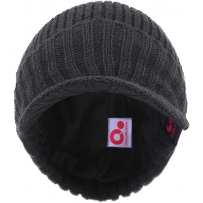 Skullies & Beanies Fall Winter Visor Beanie - Fleece Lined Knit Hat with Brim - Solid Newsboy Cap - Gray - CD18IDLL3UL $12.61