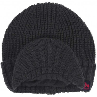 Skullies & Beanies Fall Winter Visor Beanie - Fleece Lined Knit Hat with Brim - Solid Newsboy Cap - Gray - CD18IDLL3UL $12.61