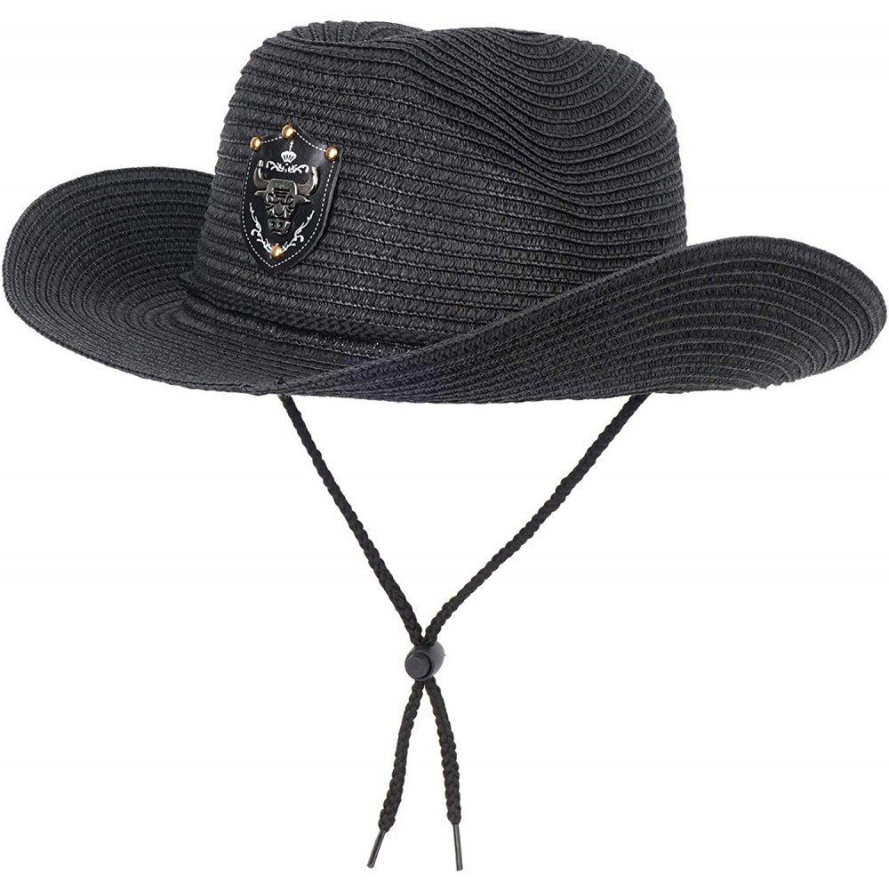 Sun Hats Summer Fedora Straw Panama Hat Roll up Straw Beach Sun Hat Sun Protection UPF50+ - C-black - C618O6HR320 $12.34