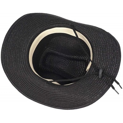 Sun Hats Summer Fedora Straw Panama Hat Roll up Straw Beach Sun Hat Sun Protection UPF50+ - C-black - C618O6HR320 $12.34