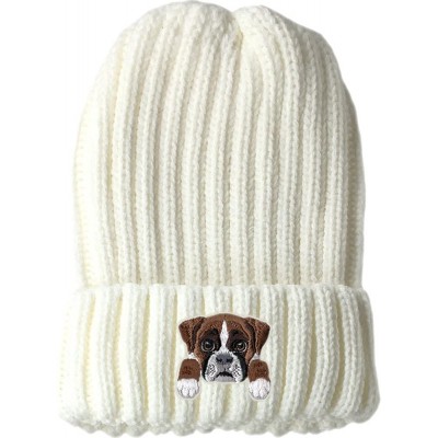 Skullies & Beanies [ Boxer Dog ] Cute Embroidered Puppy Dog Warm Knit Fleece Winter Beanie Skull Cap - White - CM189RUA3OI $1...