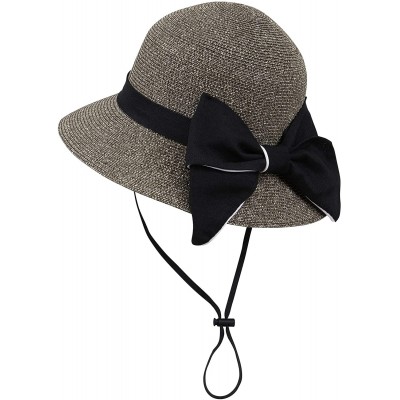 Sun Hats Women's Classic Summer Beach Sun Straw Bucket Hat with Bow - Mix Beige Coffee - CG18EMTOA60 $14.65