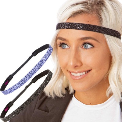 Headbands Girl's Adjustable Non Slip Skinny Bling Glitter Headband Multi Pack - Black & Purple - CE11OI8U5PR $15.14