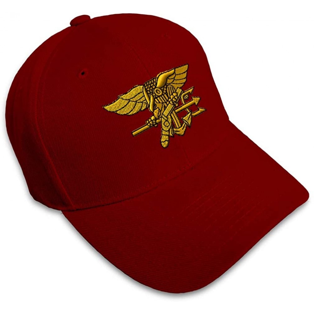 Baseball Caps Custom Baseball Cap U.S. Navy Seal Embroidery Acrylic Dad Hats for Men & Women - Burgundy - CM18SEAHH4I $19.14