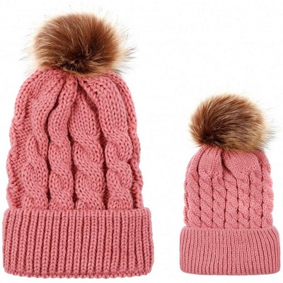 Skullies & Beanies 2PCS Mother&Baby Hat Parent-Child Hat Family Matching Cap Winter Warmer Knit Wool Beanie Ski Cap - 01d Red...