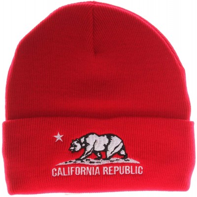 Skullies & Beanies Unisex California Republic Winter Knit Beanie Hat Cap - Cuff - Red White - CZ11H9VINH7 $11.75