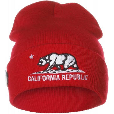 Skullies & Beanies Unisex California Republic Winter Knit Beanie Hat Cap - Cuff - Red White - CZ11H9VINH7 $11.75