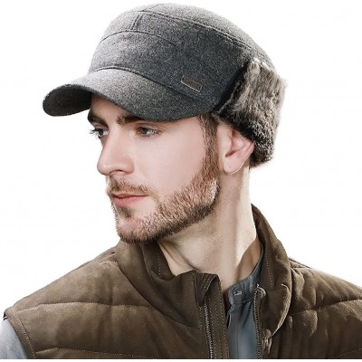 Newsboy Caps Mens Womens Winter Wool Baseball Cap with Ear Flaps Faux Fur Earflap Trapper Hunting Hat for Cold Weather - CI18...
