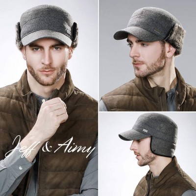 Newsboy Caps Mens Womens Winter Wool Baseball Cap with Ear Flaps Faux Fur Earflap Trapper Hunting Hat for Cold Weather - CI18...