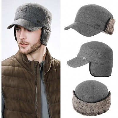 Newsboy Caps Mens Womens Winter Wool Baseball Cap with Ear Flaps Faux Fur Earflap Trapper Hunting Hat for Cold Weather - CI18...