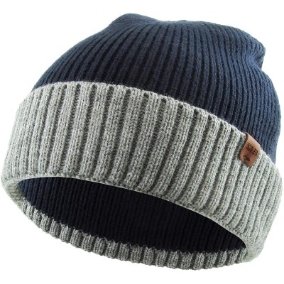 Skullies & Beanies Men Women Knit Winter Warmers Hat Daily Slouchy Hats Beanie Skull Cap - 4.4) Cuffed Navy and Gray - C91852...