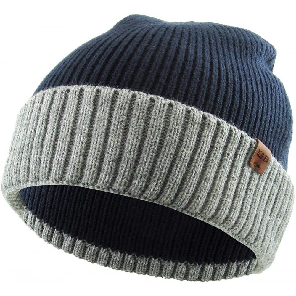 Skullies & Beanies Men Women Knit Winter Warmers Hat Daily Slouchy Hats Beanie Skull Cap - 4.4) Cuffed Navy and Gray - C91852...