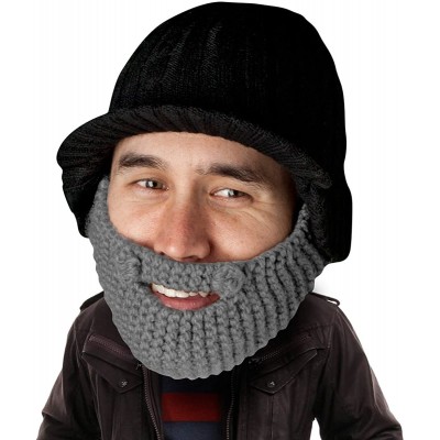 Skullies & Beanies Stubble Rider Beard Beanie - Funny Knit Hat and Fake Beard Facemask - Grey - CK11DF1EPK9 $14.55