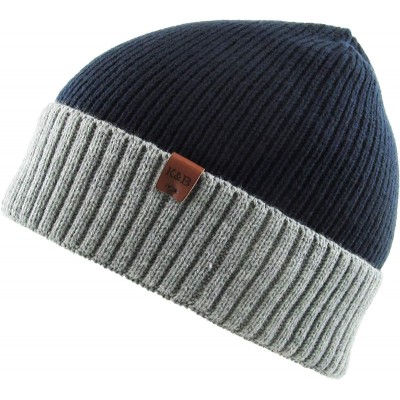Skullies & Beanies Men Women Knit Winter Warmers Hat Daily Slouchy Hats Beanie Skull Cap - 4.4) Cuffed Navy and Gray - C91852...