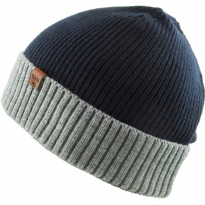 Skullies & Beanies Men Women Knit Winter Warmers Hat Daily Slouchy Hats Beanie Skull Cap - 4.4) Cuffed Navy and Gray - C91852...