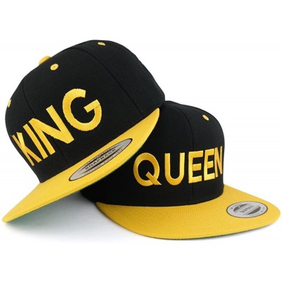 Baseball Caps King and Queen Two Tone Embroidered Flat Bill Snapback Cap - 2pc Set - Black Yellow - C517YXN39YX $37.76