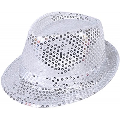 Fedoras Fashionable Unisex Sequined Fedora Hat - Silver - CC11DNXCE3J $11.54