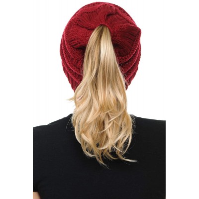 Skullies & Beanies Cable Knit Beanie Messy Bun Ponytail Warm Chunky Hat - Multi 32 - CO18Y7E80HY $12.26