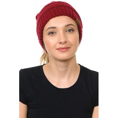 Skullies & Beanies Cable Knit Beanie Messy Bun Ponytail Warm Chunky Hat - Multi 32 - CO18Y7E80HY $12.26