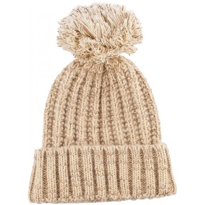 Skullies & Beanies Black & White Accent Warm Winter Pom Pom Hat Skull Cap - Tan - CM129G6T2DB $10.67