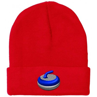 Skullies & Beanies Custom Beanie for Men & Women Sport Curling Stone Gear Embroidery Skull Cap Hat - Red - CT18ZS400NU $11.48