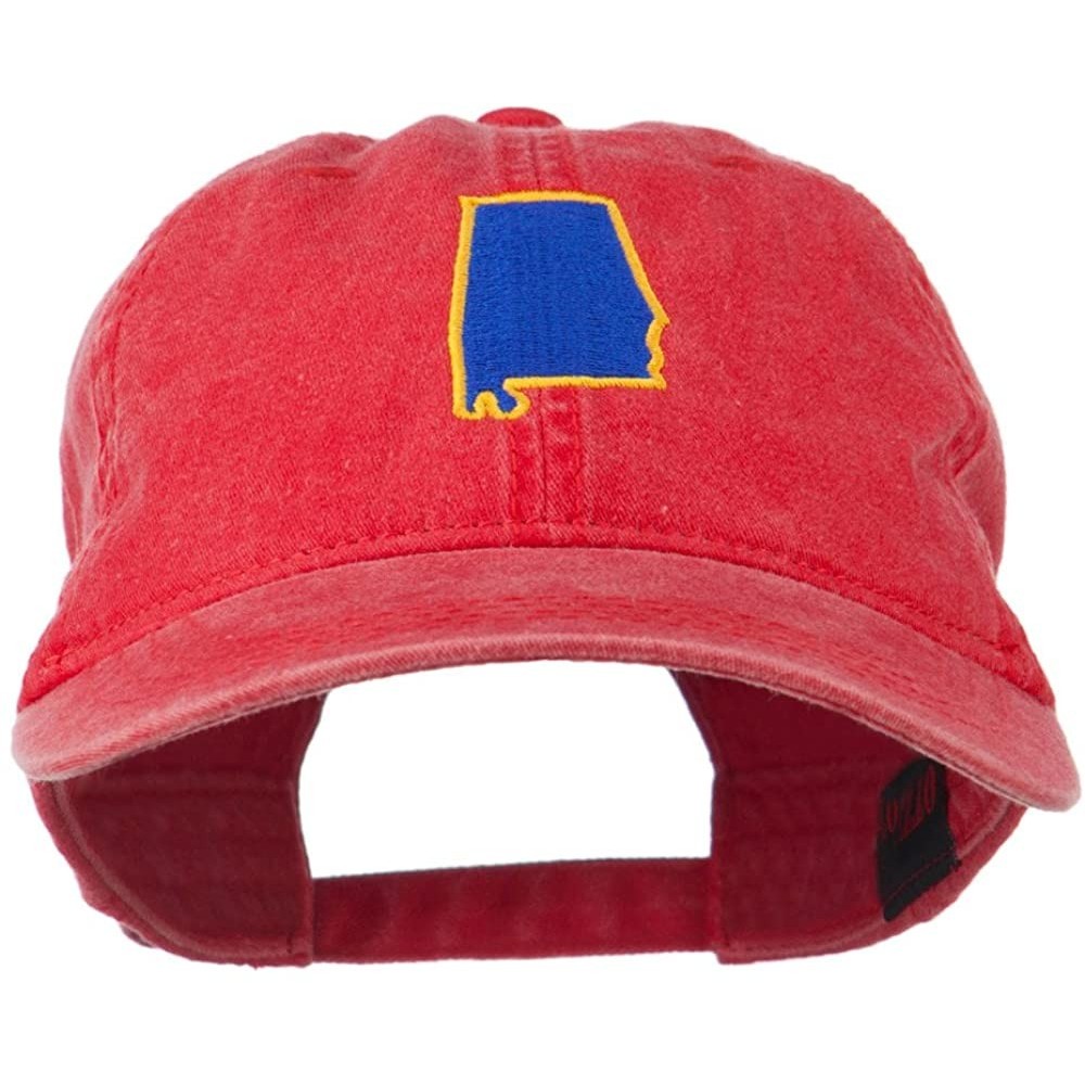 Baseball Caps Alabama State Map Embroidered Washed Cap - Red - C811NY2S84X $28.38