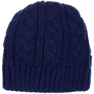 Skullies & Beanies Winter Womens Fashion Bun Ponytail Fleece Lined Slouchy Knit Beanie Hat - Cable Knit Navy - C618LXAXR5Q $1...