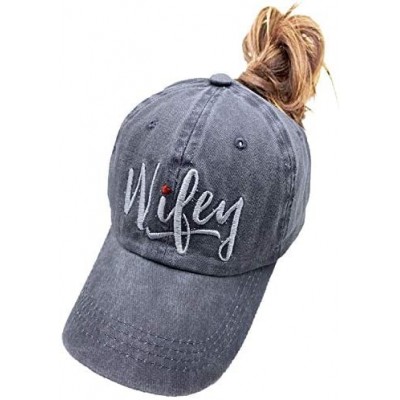 Baseball Caps Embroidered Wifey Ponytail Hat Vintage Washed Adjustable Denim Baseball Cap for Women - Grey - CE19873XUQQ $16.93