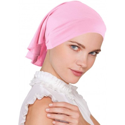 Skullies & Beanies Womens Ruffle Chemo Hat Beanie Scarf- Soft Turban Bandana Head Wrap for Cancer - 14- Baby Pink - CC186AIDT...