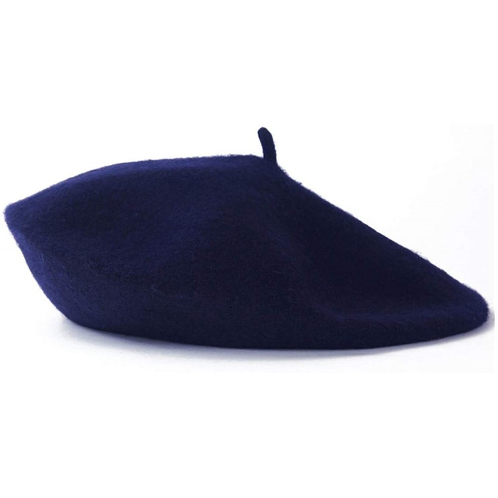 Berets Spring Beret Hat Flat Cap Women Wool Berets Hat Caps Casquette Female Warm Winter Cap - Navy - C418A2XHEC8 $15.17