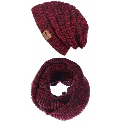 Skullies & Beanies Winter Cable Knit Beanie Hat and Infinity Scarf Set-Men&Women Warm Skull Cap - Red/Black Mix(beanie&scarf ...