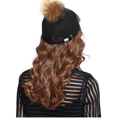 Baseball Caps Women's Faux Fur Pom Pom Baseball Cap - Black/Brown - CH12926OANL $17.81