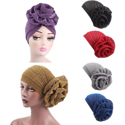 Skullies & Beanies Womens Muslim Floral Elastic Scarf Hat Stretch Turban Head Scarves Headwear Cancer Chemo - Black - CM18E86...