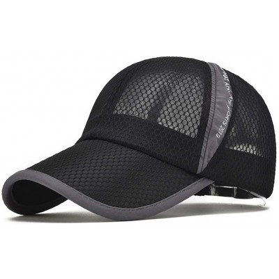 Baseball Caps Men's Outdoor Quick Dry Mesh Baseball Cap Adjustable Lightweight Sun Hat for Running Hiking - Black - C218QXAEC...