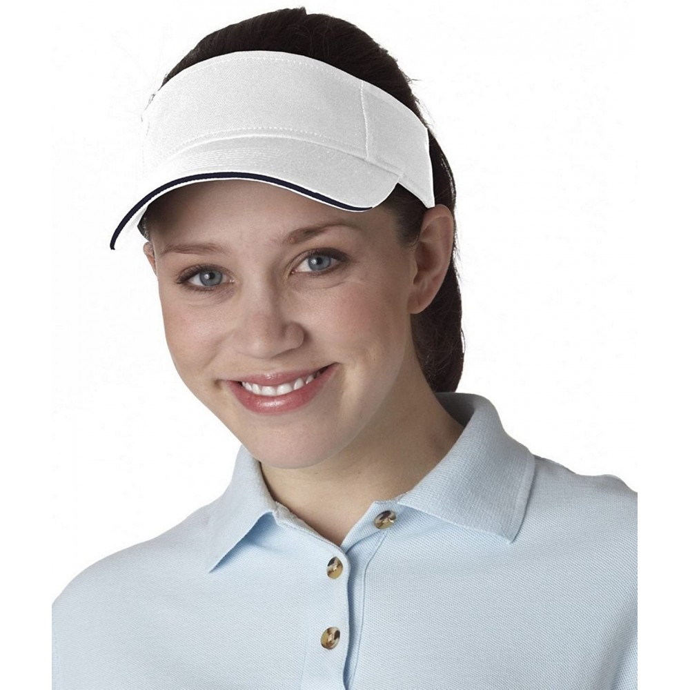 Visors Sandwich Brushed Visor - White/navy - C118CKNDX6Q $12.13