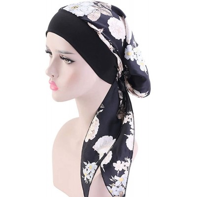 Skullies & Beanies Women Vintage Silky Turbans Bonnet Elastic Wide Band Multifunction Printing Hat Chemo Hair Loss Cap - 3 Pa...