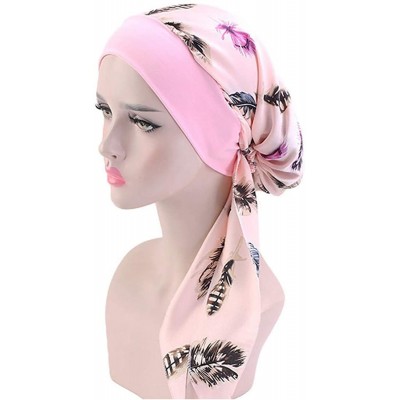 Skullies & Beanies Women Vintage Silky Turbans Bonnet Elastic Wide Band Multifunction Printing Hat Chemo Hair Loss Cap - 3 Pa...