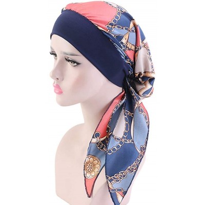 Skullies & Beanies Women Vintage Silky Turbans Bonnet Elastic Wide Band Multifunction Printing Hat Chemo Hair Loss Cap - 3 Pa...